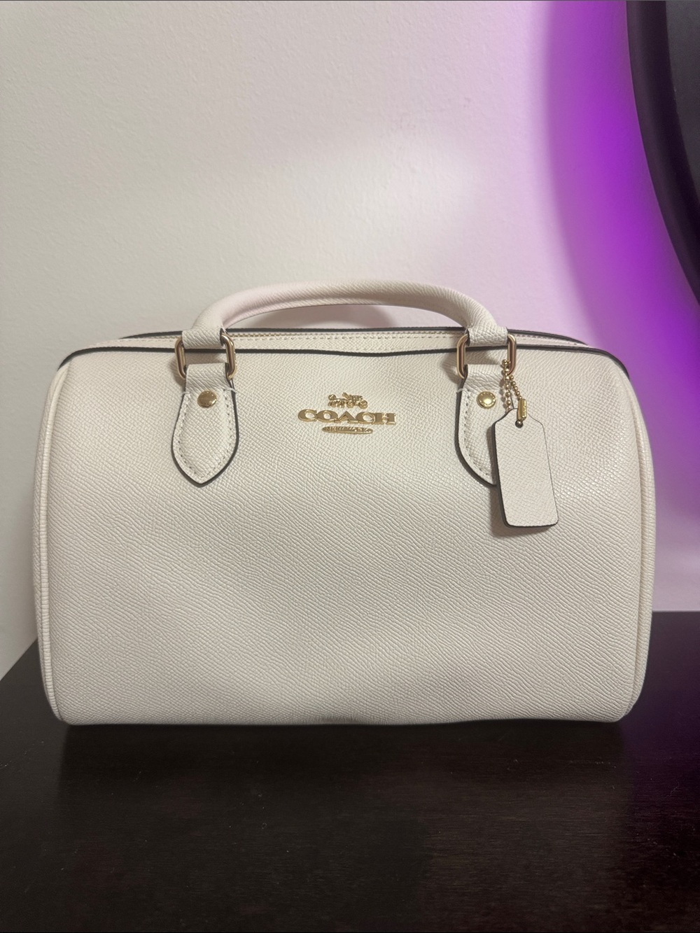 COACH White Pebbled Leather Satchel with Gold Hardware